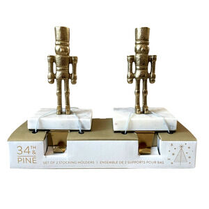34th & Pine Stocking Holders Gold Nutcracker Marble Base Viral Christmas New